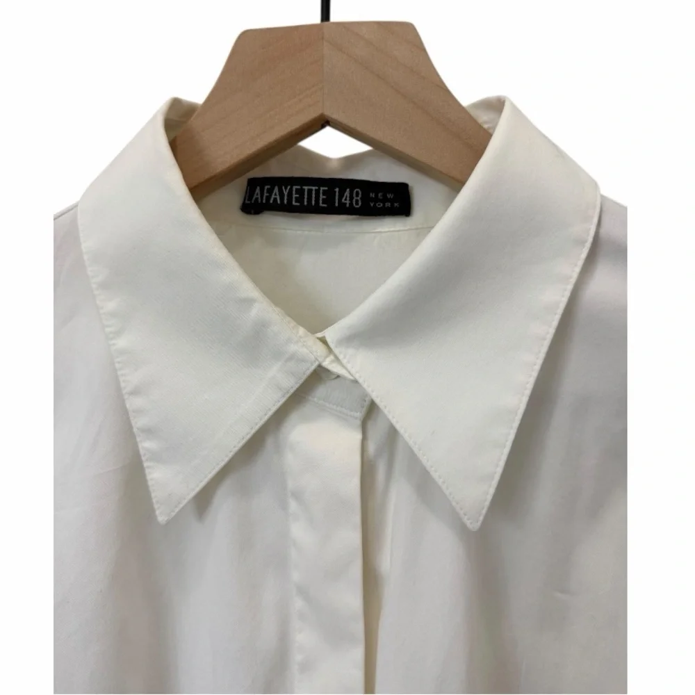 Lafayette 148 New York Cream Button-Down Shirt | Minimalist | Scandi Girl - Picture 3 of 10